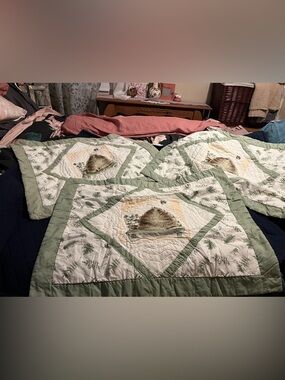 Pfaltzgraff Naturewood Beehive cotton Quilted pillow shams ~Sage Green &Cream 3